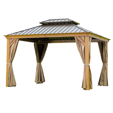 Clihome 12-ft x 10-ft Hardtop Gazebo Yellow Brown Gazebo with Hardtop Roof