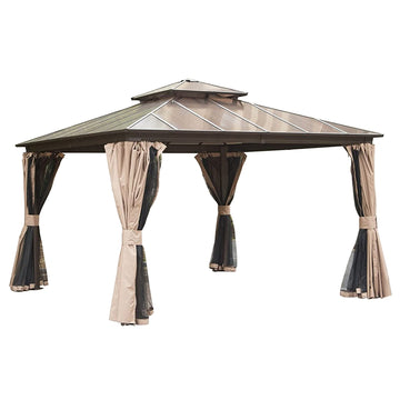 Clihome 11.9-ft x 11.9-ft Hardtop Gazebo Brown with Hardtop Roof