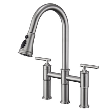 3-Hole Pull Down 2-Handle Kitchen Faucet With 360 Swivel Spout