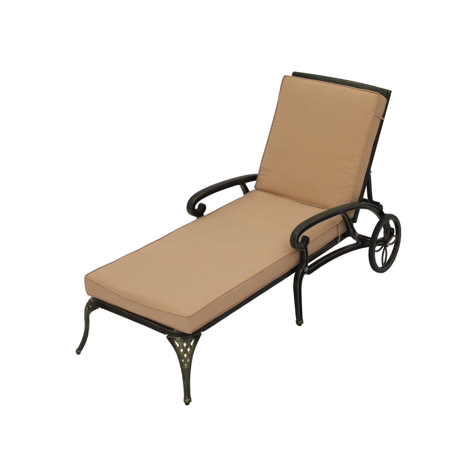 Cast Aluminum Outdoor Chaise Lounge with Removable Beige/Red Cushion