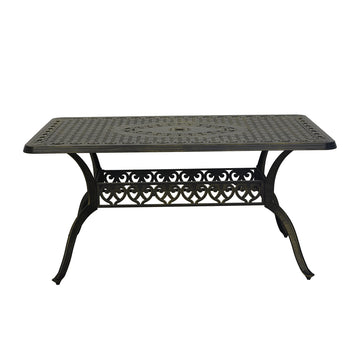 59. in Cast Aluminum Patio Rectangular Hollow-Carved Dining Table with Umbrella Hole