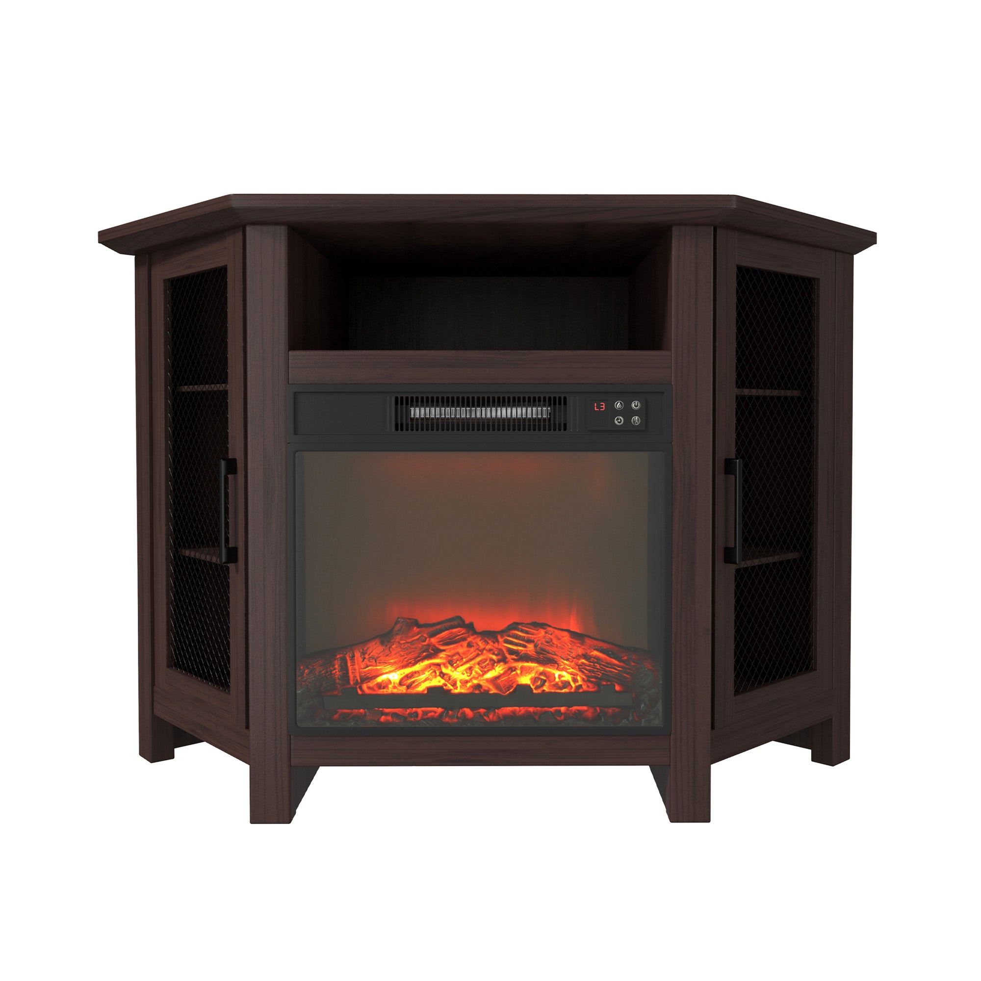 Clihome 44.45-in W Brown TV Stand with Fan-forced Electric Fireplace