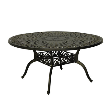 59 in. Cast Aluminum Patio Round Carved Pattern Dining Table in Bronze