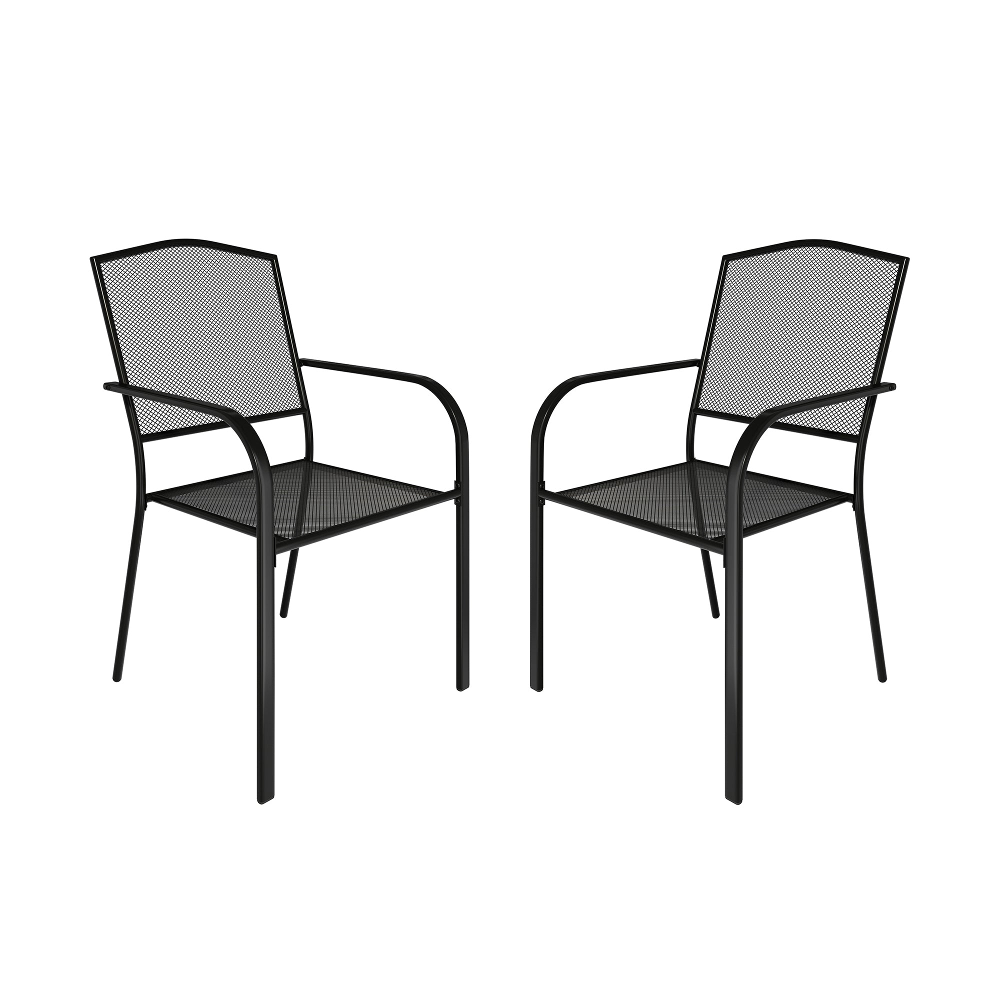 Metal Patio Chairs Set of 2 Black Patio Dining Chairs Mesh Steel Stackable Bistro Chairs Iron Outdoor Metal Chairs for All Weather, Fit for Backyard, Garden, Porch