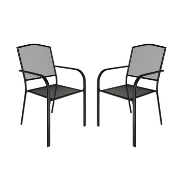 Metal Patio Chairs Set of 2 Black Patio Dining Chairs Mesh Steel Stackable Bistro Chairs Iron Outdoor Metal Chairs for All Weather, Fit for Backyard, Garden, Porch