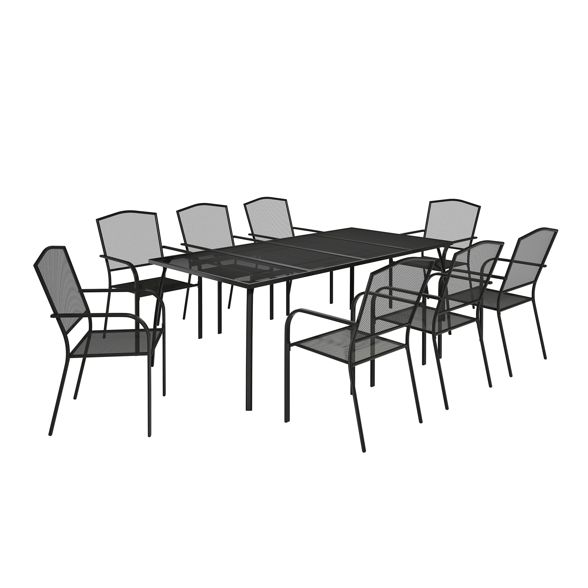 Patio 9 piece Dining Set 8-Piece Black Patio Dining Set with 8 Stationary Chairs