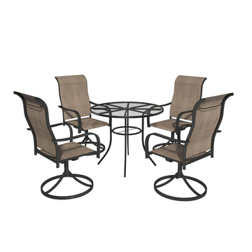 Outdoor 5-Piece Steel Patio Swivel Chair Dining Table Set, 360 Degree Swivel Chair, Designed with 1.9 Inch Diameter Umbrella Hole(1 Round Table,4 Chairs)