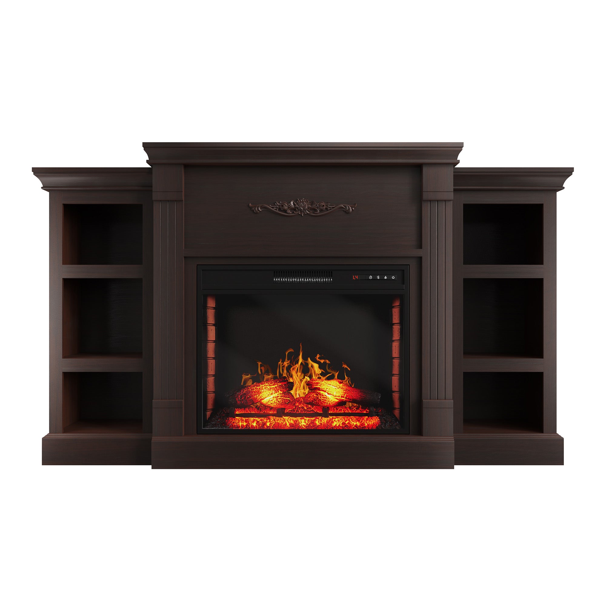 Clihome 70.2-in W Brown TV Stand with Fan-forced Electric Fireplace