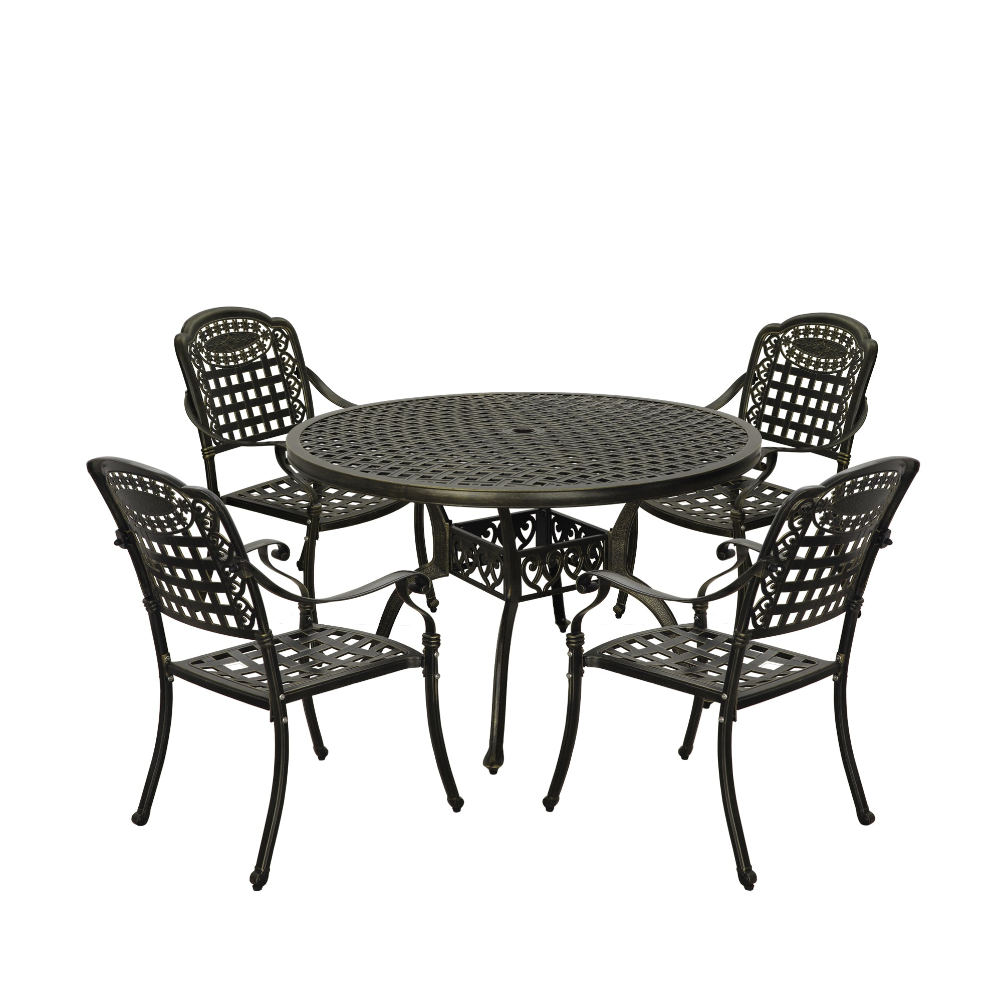 Bronze/White 5-Piece Cast Aluminum Patio Dining Set with Carved Pattern