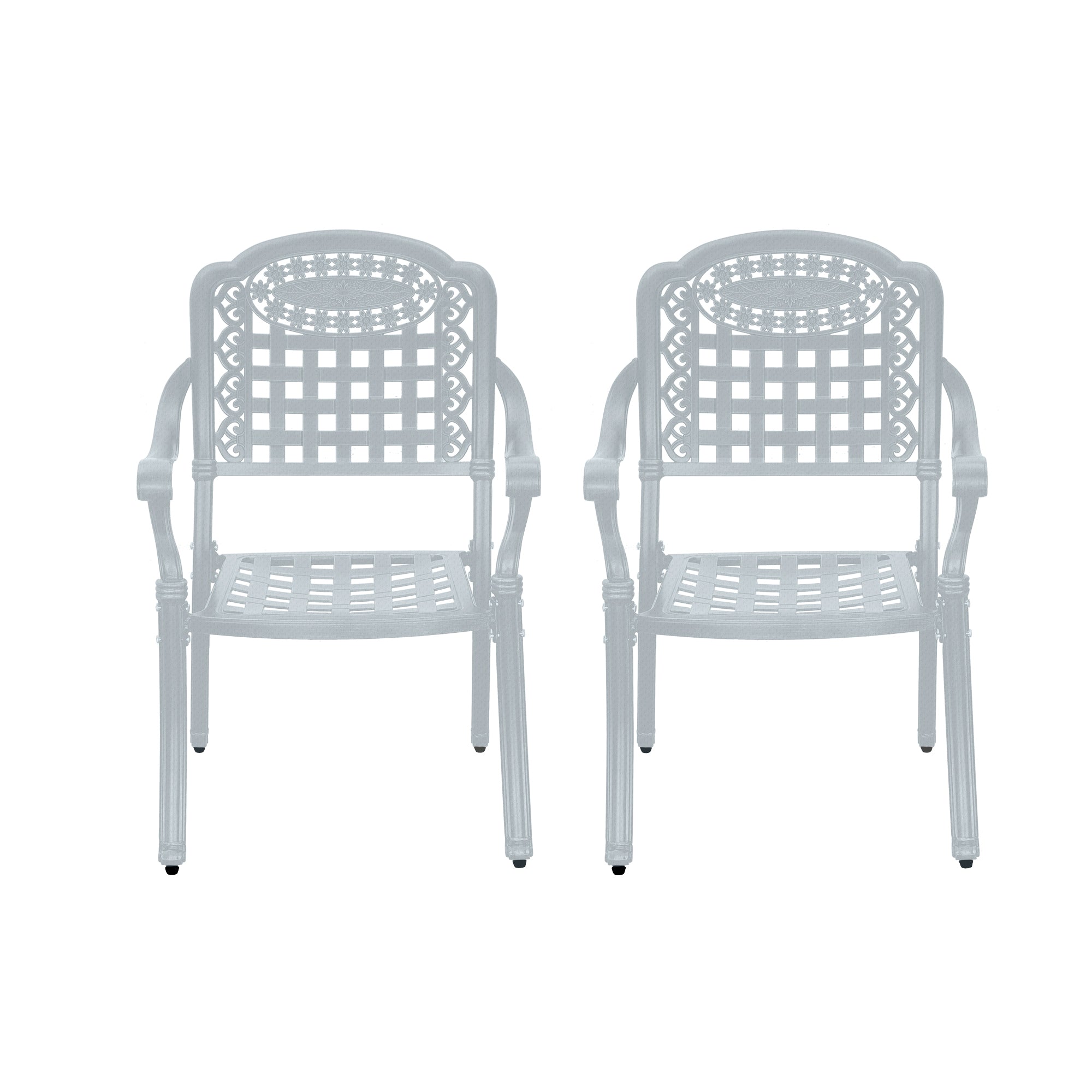 Cast Aluminium Patio Chairs Set of 2 White/Bronze Aluminum Frame Stationary Dining Chair with Mesh Seat