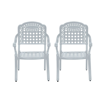 Cast Aluminium Patio Chairs Set of 2 White/Bronze Aluminum Frame Stationary Dining Chair with Mesh Seat