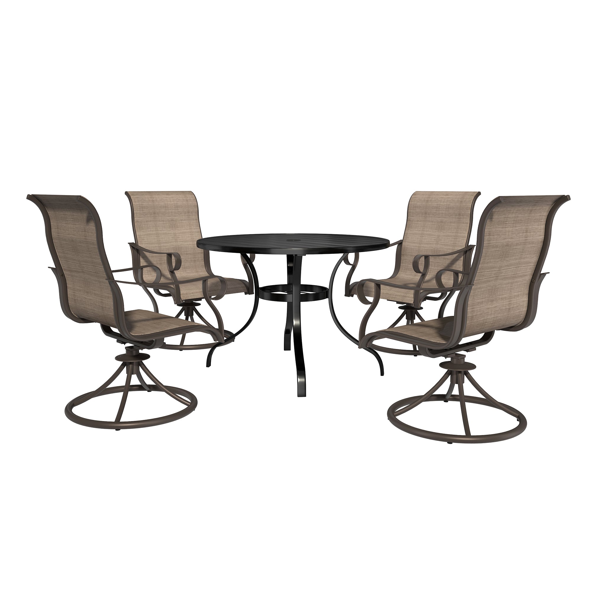 Outdoor 5 Piece Steel Patio Swivel Chair Dining Set(1 Round Table,4 Chairs)，Made From Powder-Coated Steel Frame To Maximize Comfort And Style