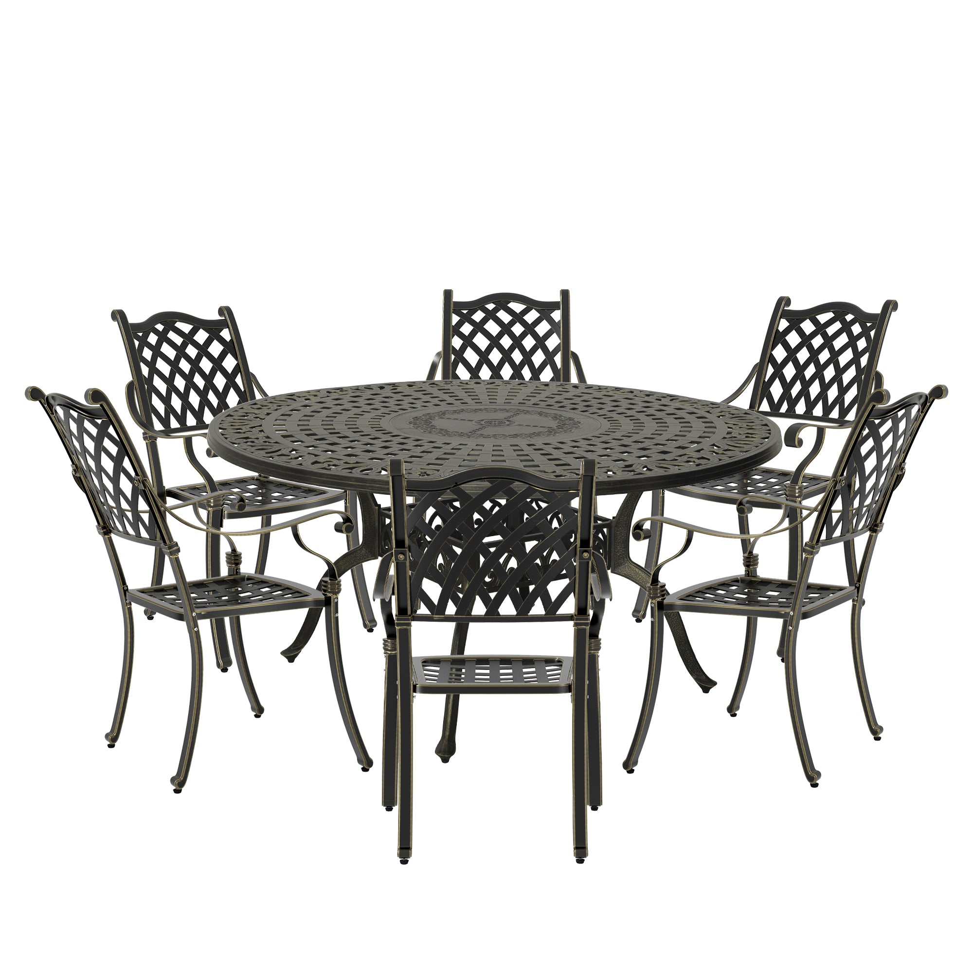 Bronze 7-Piece Cast Aluminum Patio Dining Set