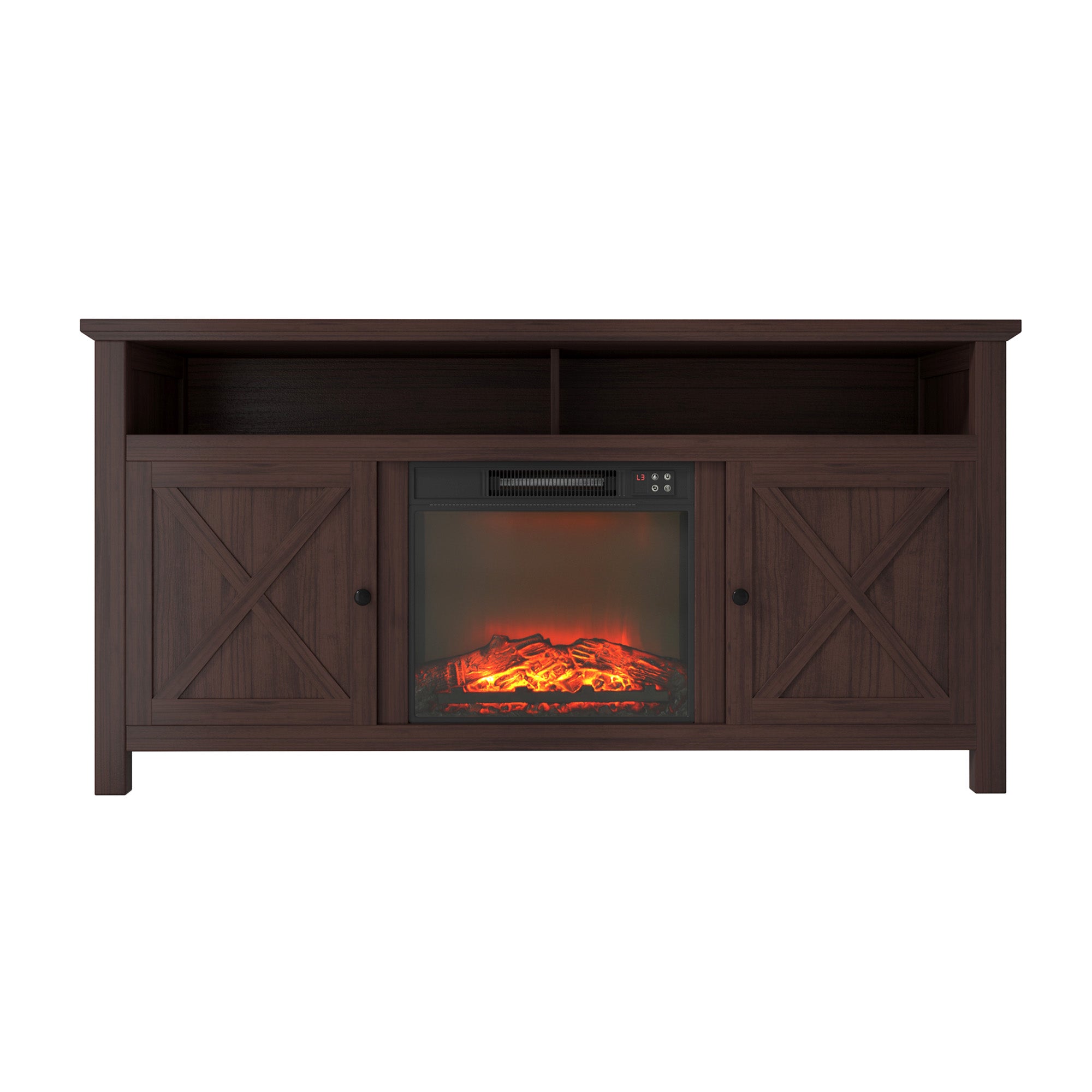 Clihome 58.23-in W White TV Stand with Fan-forced Electric Fireplace