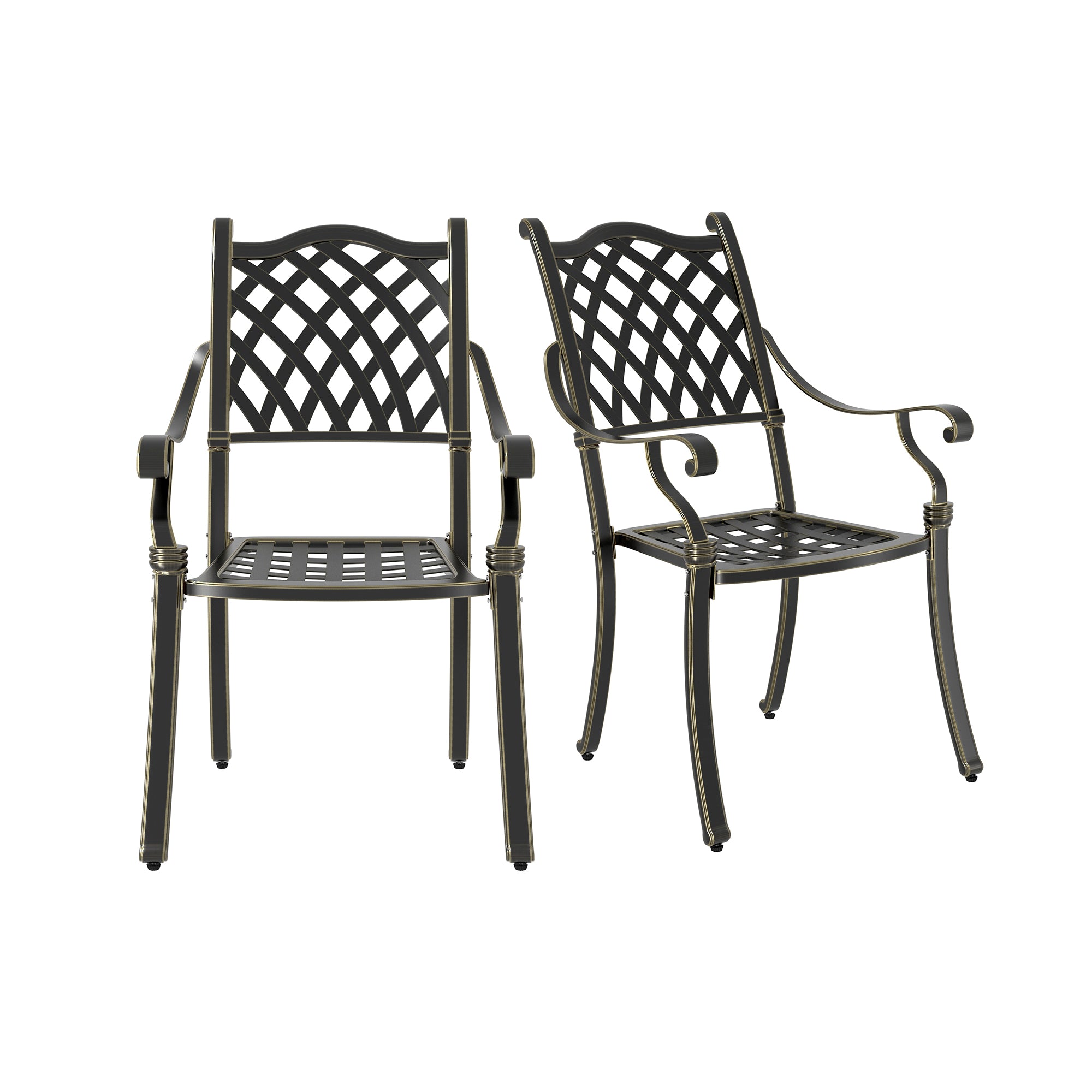 Set of 2 Bronze/White Cast Aluminum Patio Dining Chairs