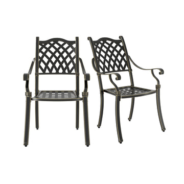 Set of 2 Bronze/White Cast Aluminum Patio Dining Chairs