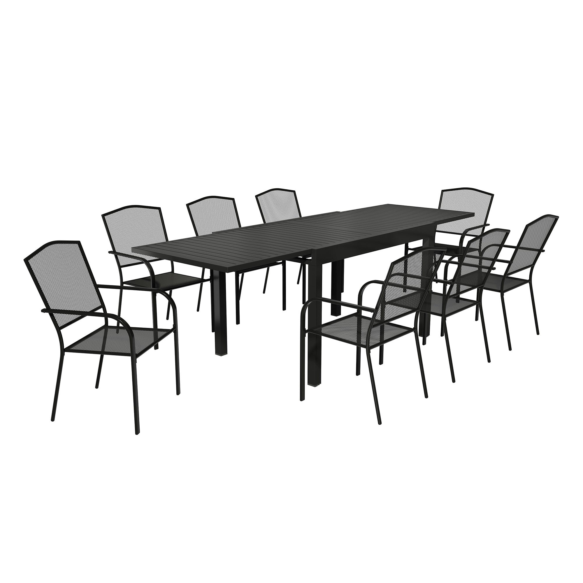 Outdoor 9 Piece Steel Patio Chair Dining Table Set With Telescopic Table, Both Water And Corrosion Resistant (1 Table,8 Chairs)