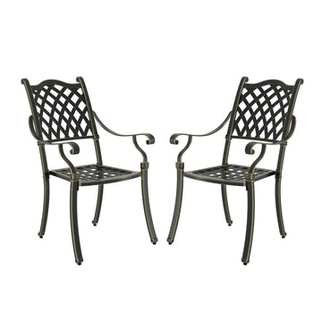 Set of 2 Bronze/White Cast Aluminum Patio Dining Chairs