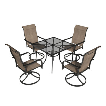 Outdoor 5 Piece Steel Patio Swivel Chair Dining Set 1 Table,4 Chairs（Free outdoor umbrella）