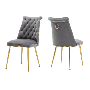 Clihome Gray Velvet Dining Chairs Set of 2
