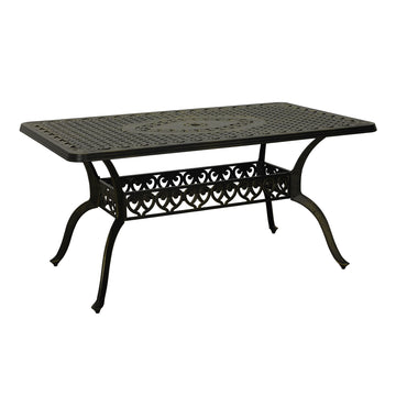 59. in Cast Aluminum Patio Rectangular Hollow-Carved Dining Table with Umbrella Hole