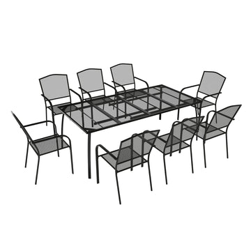 Patio 9 piece Dining Set 8-Piece Black Patio Dining Set with 8 Stationary Chairs