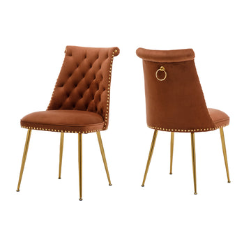 Clihome Coffee brown Velvet Dining Chairs Set of 2