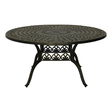 59 in. Cast Aluminum Patio Round Carved Pattern Dining Table in Bronze