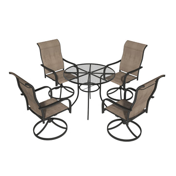 Outdoor 5-Piece Steel Patio Swivel Chair Dining Table Set, 360 Degree Swivel Chair, Designed with 1.9 Inch Diameter Umbrella Hole(1 Round Table,4 Chairs)（Free outdoor umbrella）