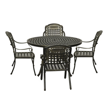 Bronze/White 5-Piece Cast Aluminum Patio Dining Set with Carved Pattern