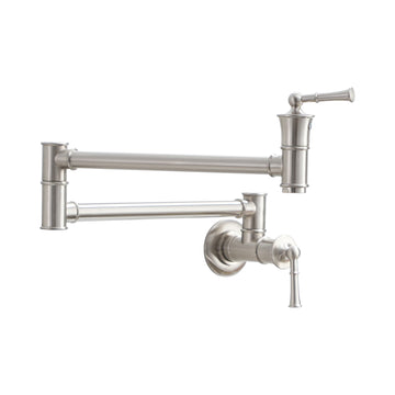 Double handle 360 degree pot filler for kitchen in brushed nickel