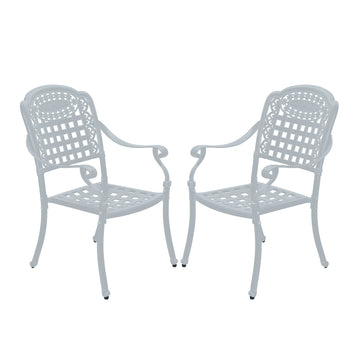 Cast Aluminium Patio Chairs Set of 2 White/Bronze Aluminum Frame Stationary Dining Chair with Mesh Seat