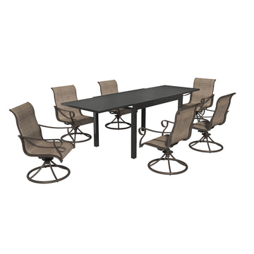 Outdoor 7-piece Steel Dining Table Set With Retractable Dining Table For Stylish Dining In The Sun For 6-8 People