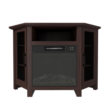 Clihome 44.45-in W Brown TV Stand with Fan-forced Electric Fireplace