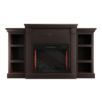 Clihome 70.2-in W Brown TV Stand with Fan-forced Electric Fireplace