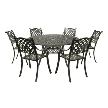 Cast Aluminum Patio Set 7 Piece Bronze Patio Dining Set, 6 Chairs + 1 Table