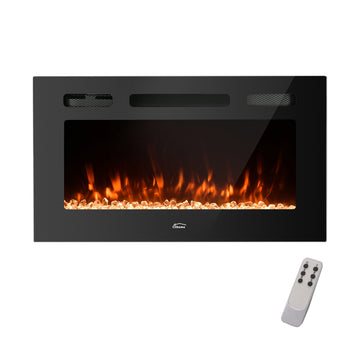 Clihome 30in 750/1500W Wall Mount/Recessed Electric Fireplace Fire Places Electric Fireplace Inserts with Timer, Remote Control, Adjustable Flame Color