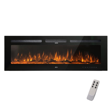 Clihome 60in 750/1500W Wall Mount/Recessed Electric Fireplace Fire Places Electric Fireplace Inserts with Timer, Remote Control, Adjustable Flame Color
