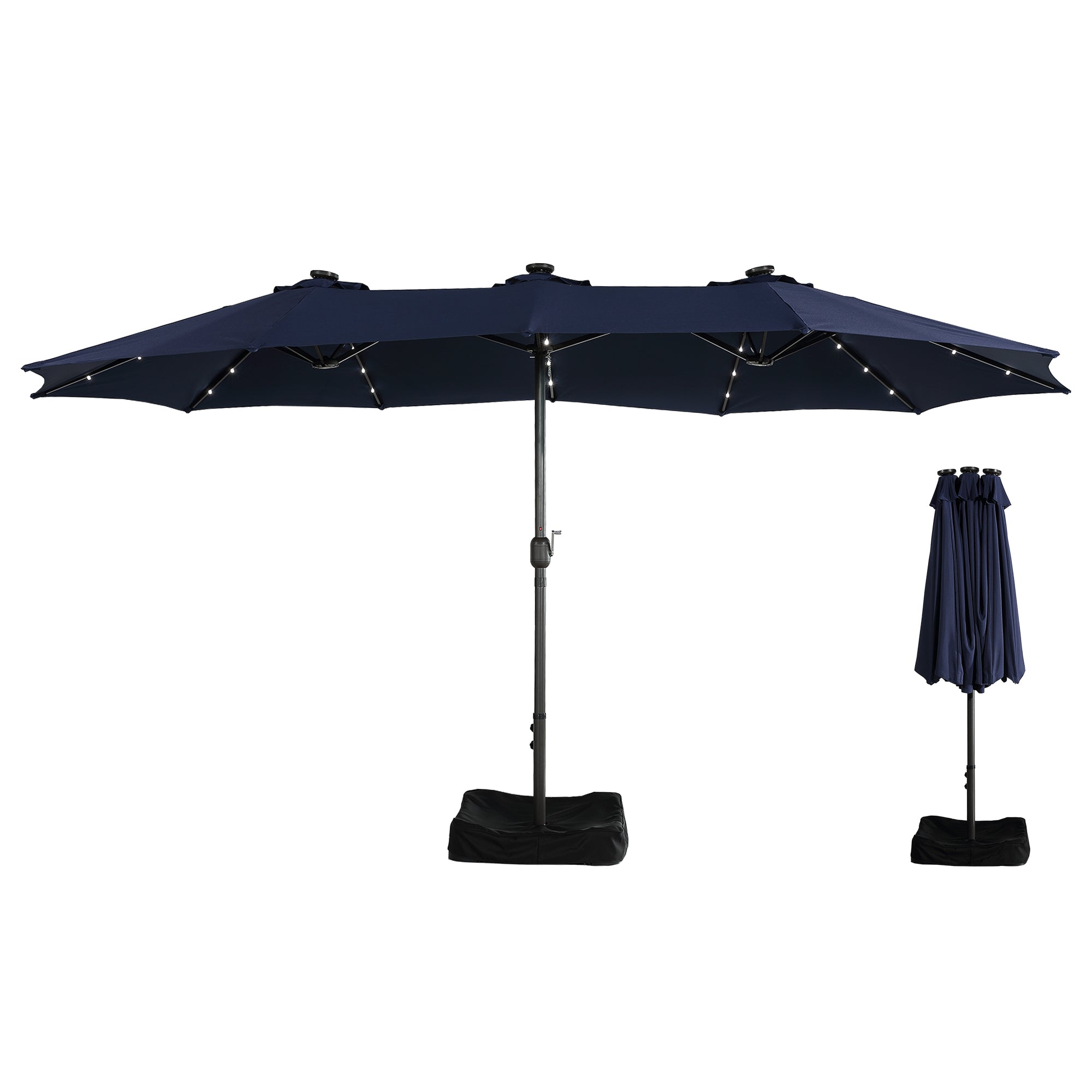 15ft patio umbrella with base included and led lights, outdoor market extra large umbrella, outdoor patio table umbrella, pool umbrella for deck, pool, garden, lawn,Navy