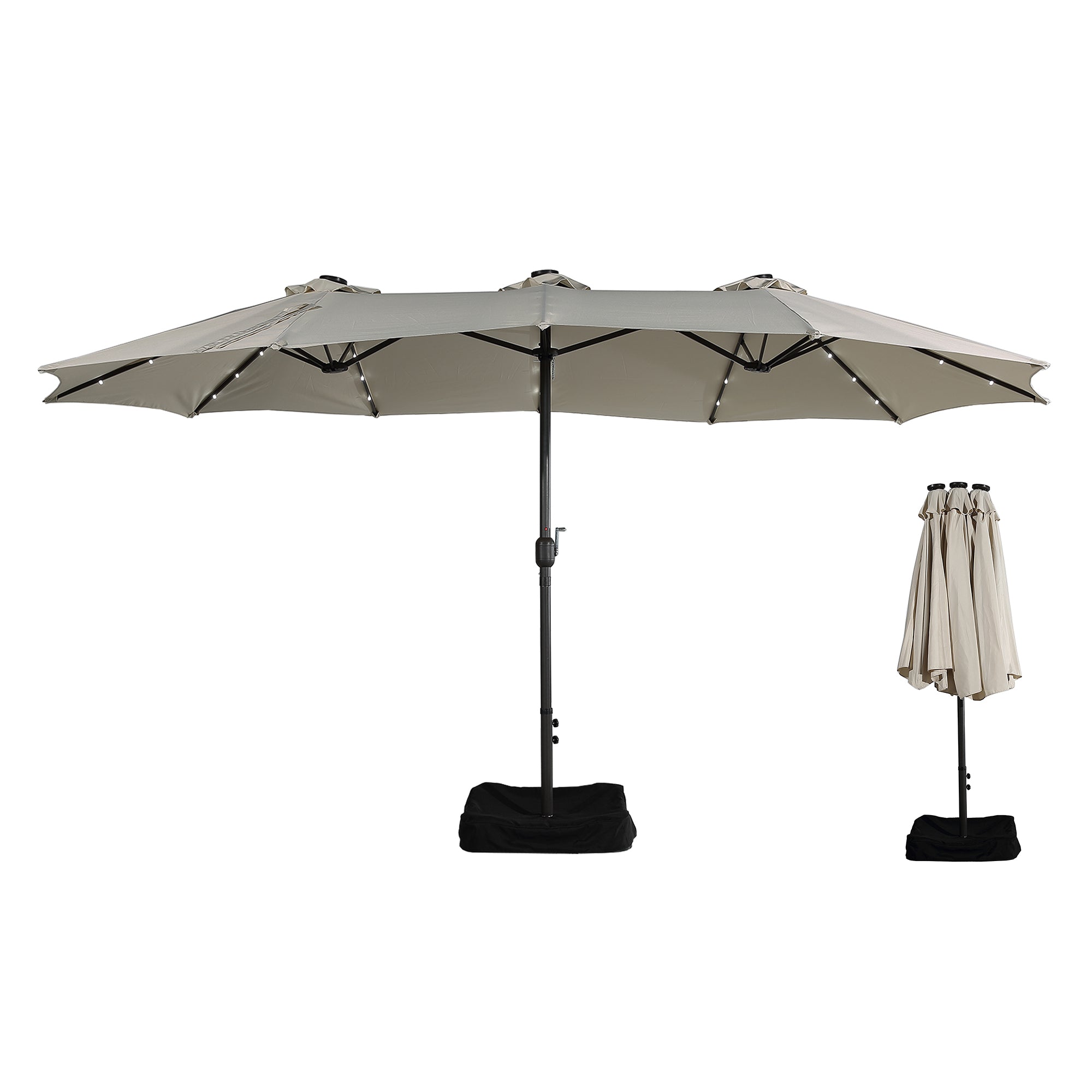 15ft patio umbrella with base included and led lights, outdoor market extra large umbrella, outdoor patio table umbrella, pool umbrella for deck, pool, garden, lawn,Beige