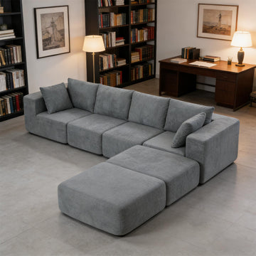 Modular U-Shaped Sectional Sofa - Deep Gray Velvet Cloud Couch with Removable Cushions
