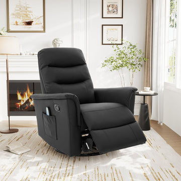 Modern Swivel Recliner Chair with 8-Point Massage 2-Speed Tilt & Side Pocket, Black