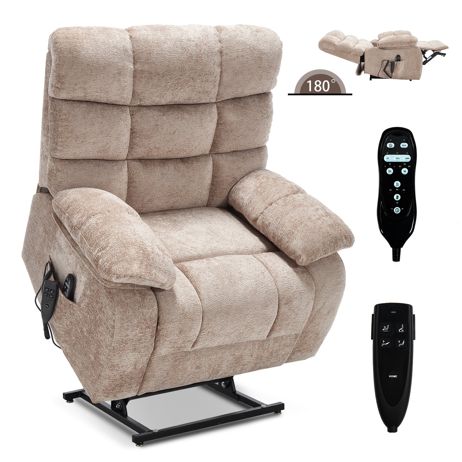 Lift Recliner Chair Heat Massage Dual Motor Infinite Position Up to 350 LBS Large Electric Power Lift Recliners with Power-Remote, Medium-firm and Heavy duty, Beige/Navy Blue/Blue/Gray
