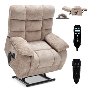 Lift Recliner Chair Heat Massage Dual Motor Infinite Position Up to 350 LBS Large Electric Power Lift Recliners with Power-Remote, Medium-firm and Heavy duty, Beige/Navy Blue/Blue/Gray