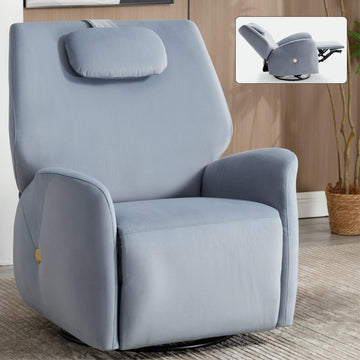 Blue/Beige/Grey Swivel and Rocker Power Recliner Chair with Lumbar and Neck Support Pillow, Max Swivel Degree 270°, Heavy Duty Motion Mechanism with USB and Type-C Ports