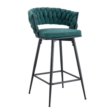 Set of 2 Swivel Bar Stools with Breathable Linen Cushions - Light Gray Seat & Black Iron Frame
