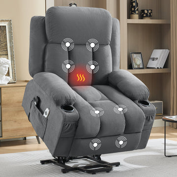 Power Lift Recliner Chair with Heat and Massage Electric Fabric Recliner Chair for Elderly with Side Pocket£¬Brown