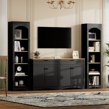 3-Piece Farmhouse Entertainment Center with Storage Cabinet for TVs Up to 70