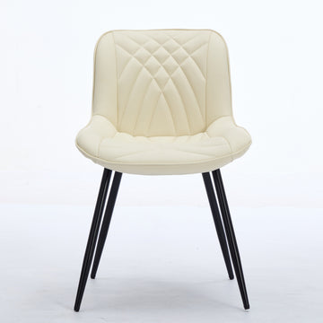 Dining Chairs Set of 2 Mid Century Modern Kitchen Chair Comfortable Upholstered Faux Leather Dinner Chairs for Kitchen Dining Room, Cream/Khaki