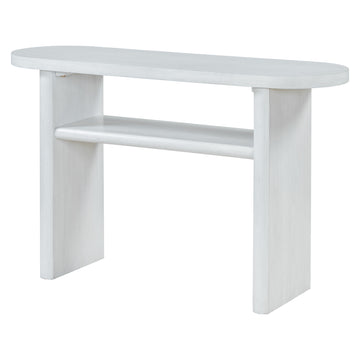 Clihome Elegant Minimalist Console Table with Rounded Edges and Sturdy Shelf Design for Entryway, Living Room(Antique White)